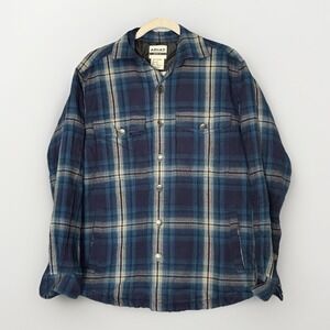 Ariat Plaid Flannel Shacket Mens Small Blue Insulated Snap Front Cotton Jacket